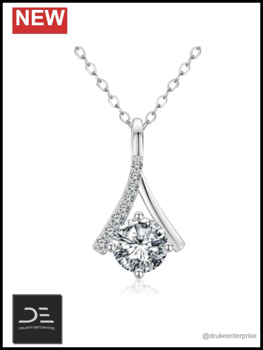 1 CT Moissanite Pendant Necklace 925 Sterling Silver 18K White Gold Plated